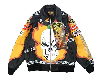 シュプリーム コラボモデル 19SS ×VANSON Leathers Ghost Rider Jacket Black 画像