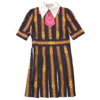グッチ 17年 Sylvie Chain Print Silk Dress チェーン シルク ドレス レディース ワンピース 画像